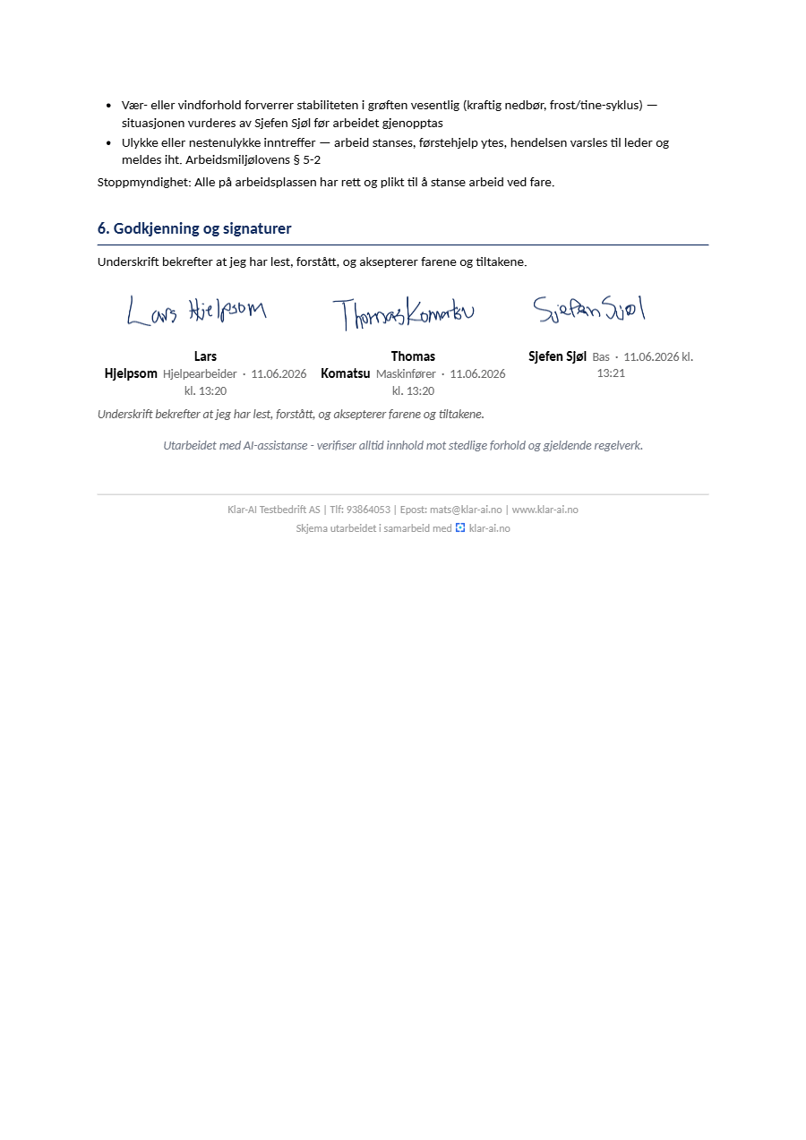 SJA – godkjenning og signaturer