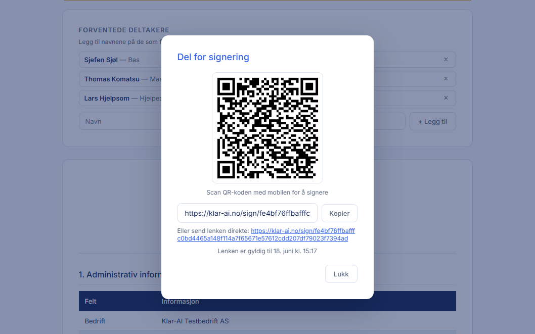 Del for signering med QR-kode